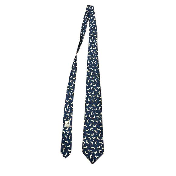 Hermès 5004 EA Navy Blue 100% Silk Boomerang Print Necktie Made in France - Picture 3 of 8
